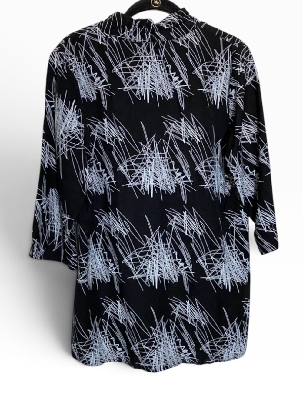 Black White Abstract Scribble Tunic Top M 3/4 Sleeve Artsy Lagenlook Art Teacher - Picture 5 of 9